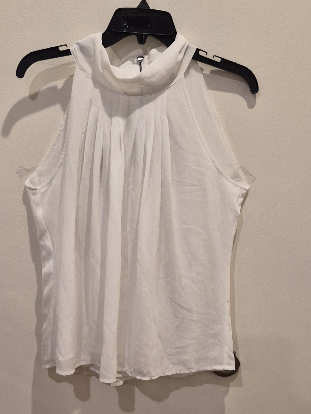 NOR White Pleated Mock Neck Sleeveless Camisole